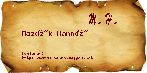 Mazák Hannó névjegykártya